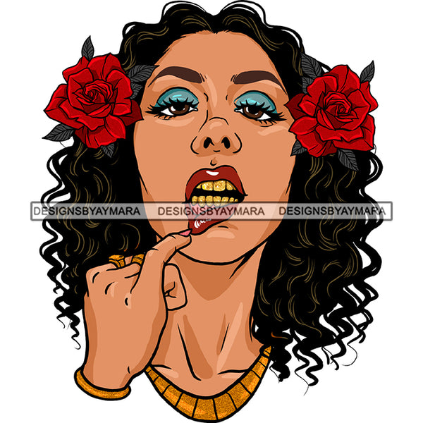 Gangster Gangsta Woman With Red Rose Long Hair JPG PNG  Clipart Cricut Silhouette Cut Cutting