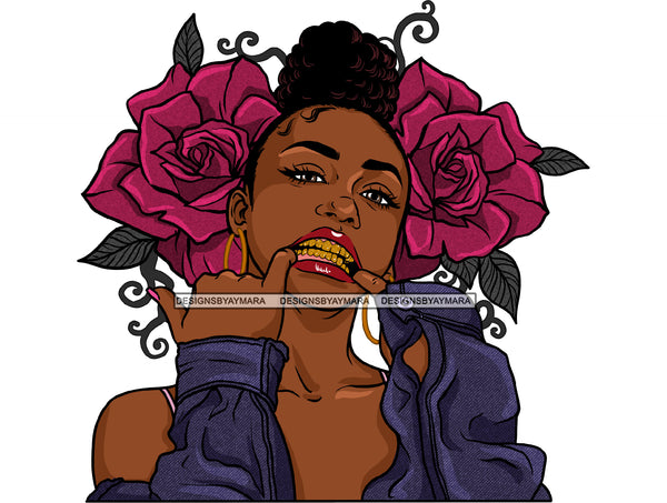 Gangster Gangsta Afro Black Woman With Purple Roses Hair Bun JPG PNG  Clipart Cricut Silhouette Cut Cutting