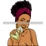 White Woman Caucasian Lady Cash Dollar Bills Holding Money Purple Headwrap JPG PNG  Clipart Cricut Silhouette Cut Cutting