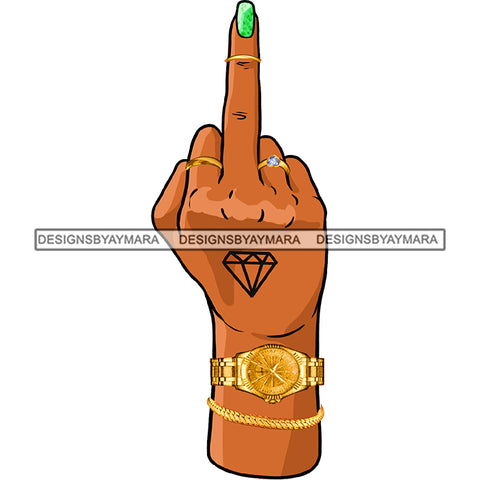 Black Finger Middle Finger F*** Green Fingernails Diamond Tattoos Gold Watch Single Hand  JPG PNG  Clipart Cricut Silhouette Cut Cutting
