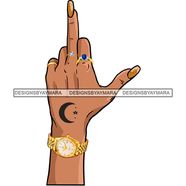 Afro Black Woman Finger Middle Finger F*** Tattoos Rings  Gold Watch Single Hand  JPG PNG  Clipart Cricut Silhouette Cut Cutting