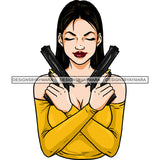 Gangster Gangsta White Caucasian Woman With Two Guns Black Hair JPG PNG  Clipart Cricut Silhouette Cut Cutting