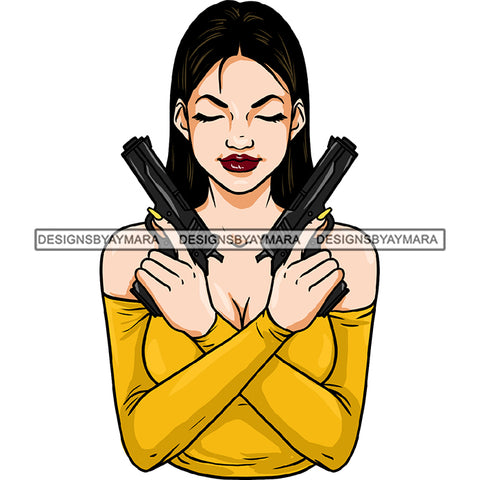 Gangster Gangsta White Caucasian Woman With Two Guns Black Hair JPG PNG  Clipart Cricut Silhouette Cut Cutting