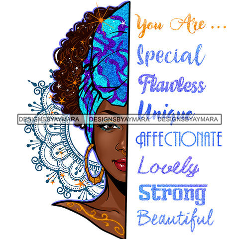 You Are Special Blue Afro Black Woman Half Face  JPG PNG  Clipart Cricut Silhouette Cut Cutting