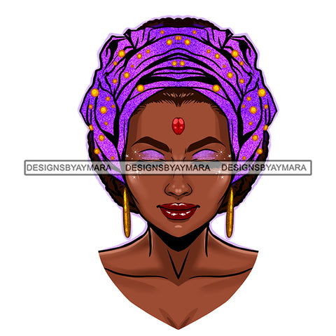 Beautiful Black Afro Woman In Purple Headwrap Turban JPG PNG  Clipart Cricut Silhouette Cut Cutting
