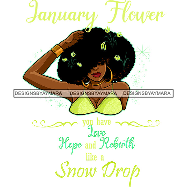 January Flower Big Afro Hair Woman With Flowers  JPG PNG  Clipart Cricut Silhouette Cut Cutting