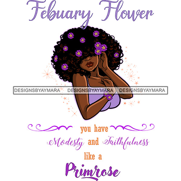 February Flower Big Afro Hair Woman With Purple Flowers  JPG PNG  Clipart Cricut Silhouette Cut Cutting