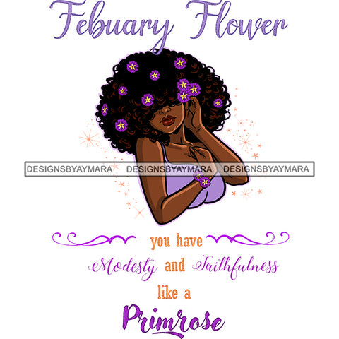 February Flower Big Afro Hair Woman With Purple Flowers  JPG PNG  Clipart Cricut Silhouette Cut Cutting
