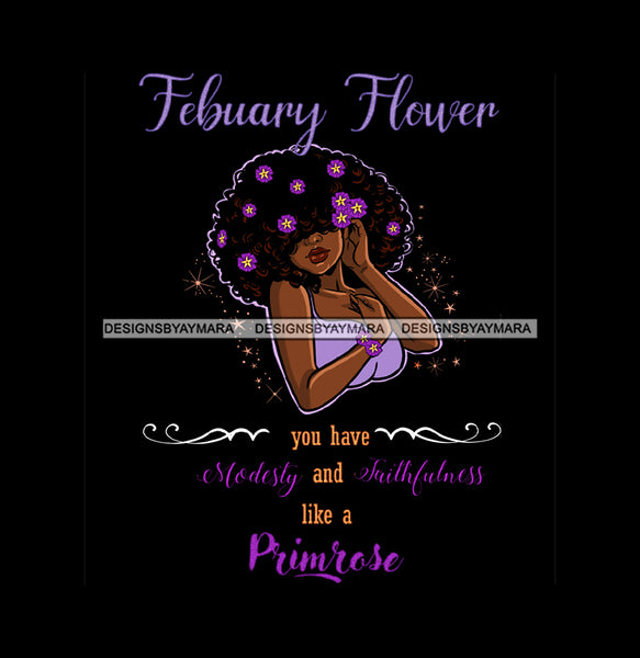 February Flower Ladies Lady Afro Hair Black Afro Woman JPG PNG  Clipart Cricut Silhouette Cut Cutting