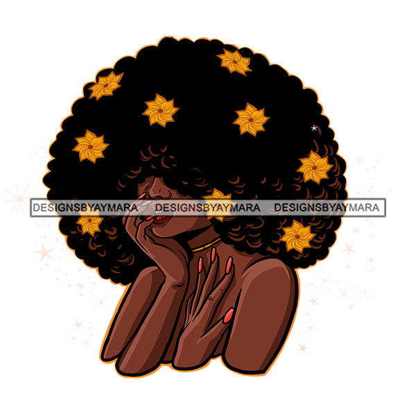 Big Afro Hair Woman With Yellow Flowers  JPG PNG  Clipart Cricut Silhouette Cut Cutting