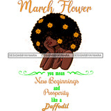 March Flower Big Afro Hair Woman With Yellow Flowers  JPG PNG  Clipart Cricut Silhouette Cut Cutting
