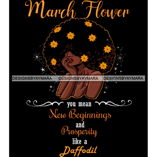 March Flower Ladies Lady Afro Hair Black Afro Woman JPG PNG  Clipart Cricut Silhouette Cut Cutting