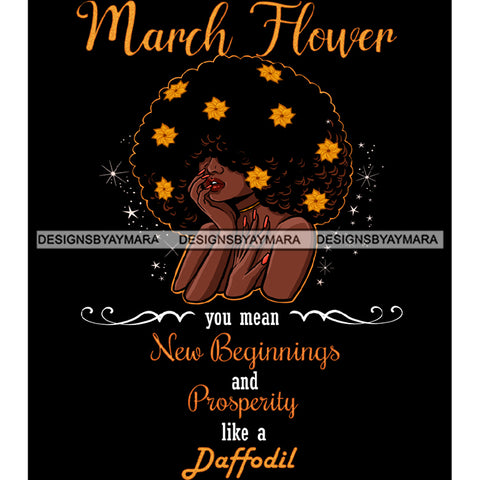 March Flower Ladies Lady Afro Hair Black Afro Woman JPG PNG  Clipart Cricut Silhouette Cut Cutting