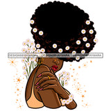 Big Afro Hair Woman With White Flowers  JPG PNG  Clipart Cricut Silhouette Cut Cutting