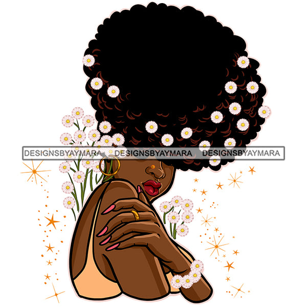 Big Afro Hair Woman With White Flowers  JPG PNG  Clipart Cricut Silhouette Cut Cutting