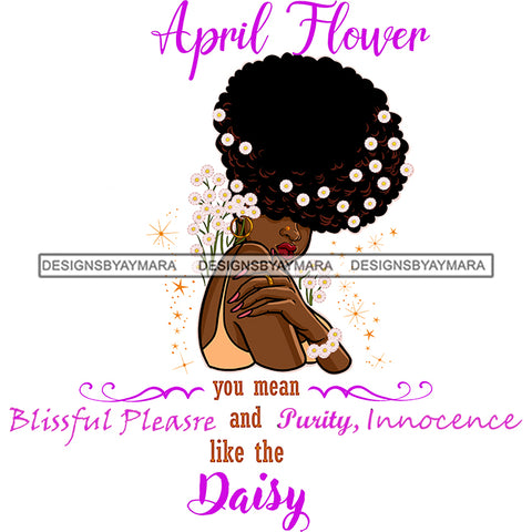 April Flower Big Afro Hair Woman With White Flowers  Daisy JPG PNG  Clipart Cricut Silhouette Cut Cutting
