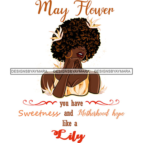 May Flower Big Afro Hair Woman With White Flowers   JPG PNG  Clipart Cricut Silhouette Cut Cutting
