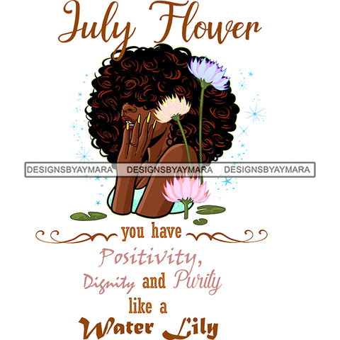 July Flower Big Curly Afro Hair Woman White Flowers JPG PNG  Clipart Cricut Silhouette Cut Cutting