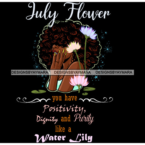 July Flower Ladies Lady Afro Hair Black Afro Woman Curly Hair JPG PNG  Clipart Cricut Silhouette Cut Cutting