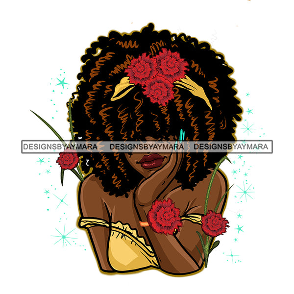 Big Curly Twist Afro Hair Woman Red Flowers JPG PNG  Clipart Cricut Silhouette Cut Cutting
