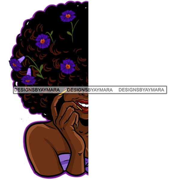 Half Face Afro Hair Woman Purple Flowers JPG PNG  Clipart Cricut Silhouette Cut Cutting