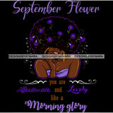 September Flower Ladies Lady Afro Hair Black Afro Woman Big Afro Purple Flowers JPG PNG  Clipart Cricut Silhouette Cut Cutting