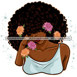 Big Afro Hair Woman Pink and Yellow Flowers In Hair JPG PNG  Clipart Cricut Silhouette Cut Cutting
