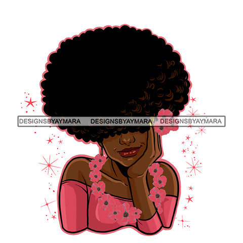 Big Afro Hair Woman Dressed In Pink With Pink Flowers In Hair JPG PNG  Clipart Cricut Silhouette Cut Cutting