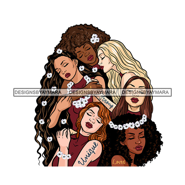 Friends Sisters Ladies Black White Caucasian Afro Women  JPG PNG  Clipart Cricut Silhouette Cut Cutting