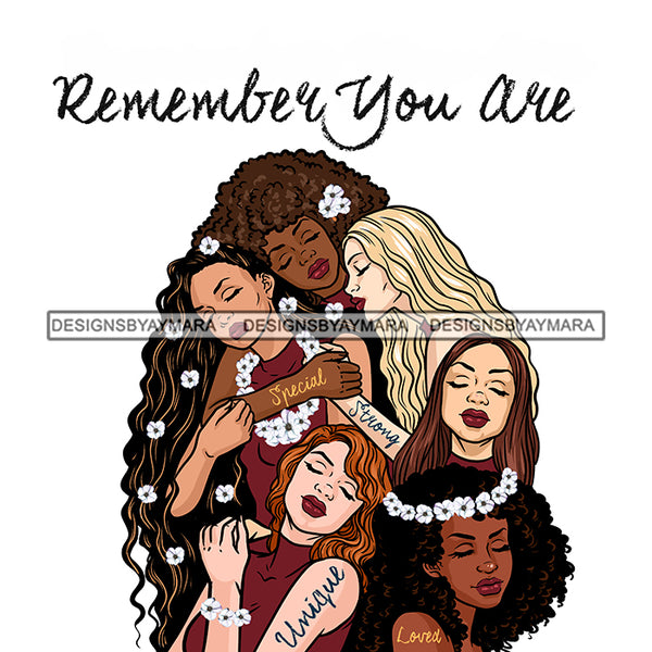 Remember You Are Friends Sisters Ladies Black White Caucasian Afro Women  JPG PNG  Clipart Cricut Silhouette Cut Cutting