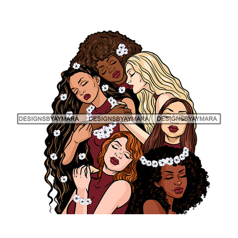 Friends Sisters Ladies Black White Caucasian Afro Women  JPG PNG  Clipart Cricut Silhouette Cut Cutting