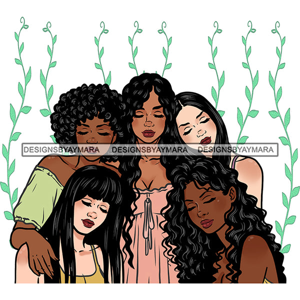 Friends Sisters Ladies Black White Caucasian In Gowns Afro Women  JPG PNG  Clipart Cricut Silhouette Cut Cutting