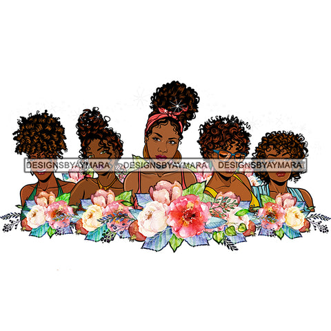 Friends Sisters Ladies Black With Beautiful Flowers Afro Women  JPG PNG  Clipart Cricut Silhouette Cut Cutting