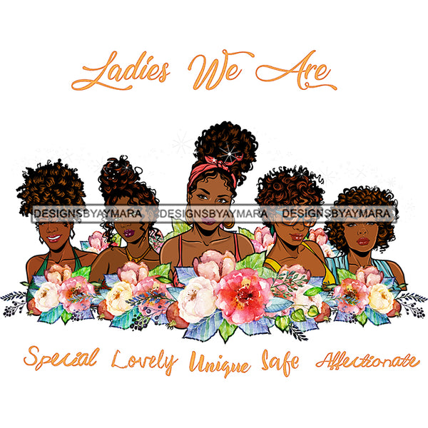 Ladies We Are Friends Sisters Ladies Black With Beautiful Flowers Afro Women  JPG PNG  Clipart Cricut Silhouette Cut Cutting