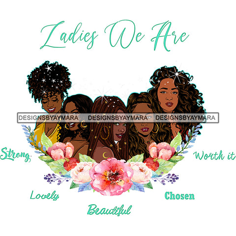 Ladies We Are Friends Sisters Ladies Black With Beautiful Pink Flowers Afro Women  JPG PNG  Clipart Cricut Silhouette Cut Cutting