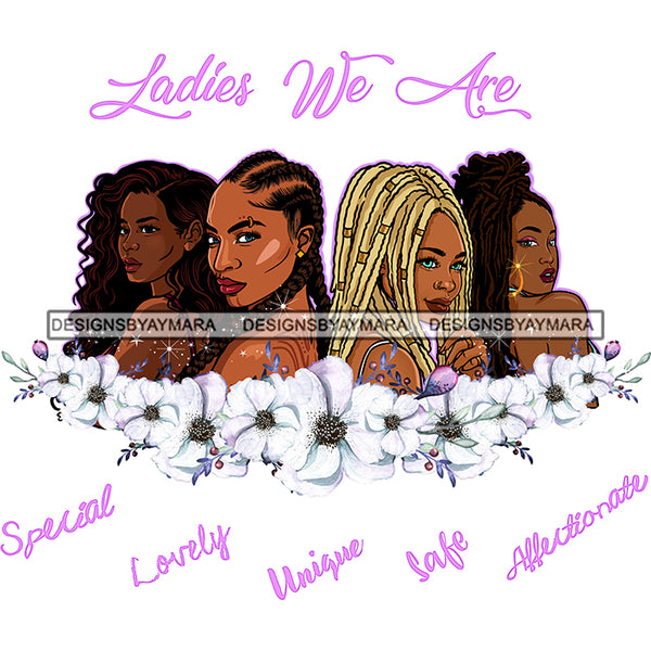 Ladies We Are Friends Sisters Ladies Black With Beautiful White Flowers Afro Women  JPG PNG  Clipart Cricut Silhouette Cut Cutting