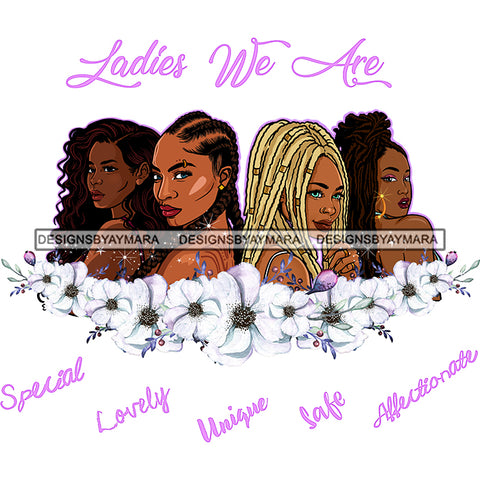 Ladies We Are Friends Sisters Ladies Black With Beautiful White Flowers Afro Women  JPG PNG  Clipart Cricut Silhouette Cut Cutting