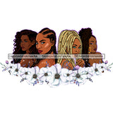 Friends Sisters Ladies Black With Beautiful White Flowers Afro Women  JPG PNG  Clipart Cricut Silhouette Cut Cutting