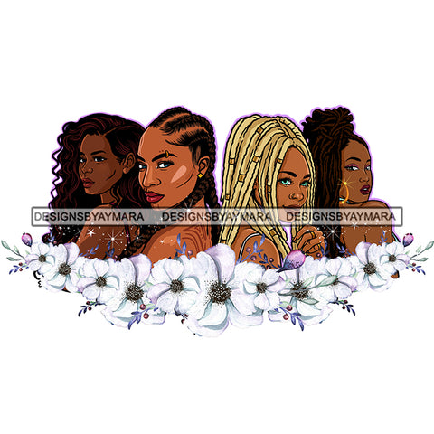 Friends Sisters Ladies Black With Beautiful White Flowers Afro Women  JPG PNG  Clipart Cricut Silhouette Cut Cutting