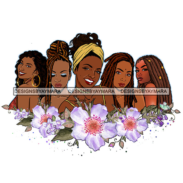 Sisters Ladies Black With Beautiful Purple White Flowers Afro Women  JPG PNG  Clipart Cricut Silhouette Cut Cutting