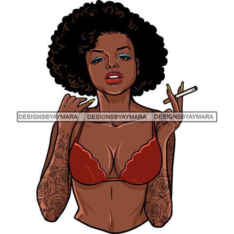 Sexy Melanin Smoking Pot Tattooed Arm Sleeve Gangsta Gangster Woman Badass Hustler Hustling Savage Nubian Hipster Ghetto Street Girl SVG JPG PNG Vector Clipart Cricut Silhouette Cut Cutting