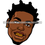 Black Curly Hairs Man Beard Face Golden Gold Teeth Earrings Nose Pin Hair Nubian African American Boy SVG JPG PNG Vector Clipart Cricut Silhouette Cut Cutting