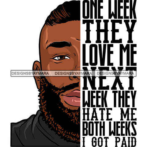 Afro Man Half Face Life Quote Photo Good Looking Bearded Short Hairstyle SVG JPG PNG Vector Clipart Cricut Silhouette Cut Cutting