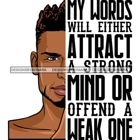 Afro Man Half Face Life Quote Handsome Confident Beard Spiky Mohawk Hairstyle SVG JPG PNG Vector Clipart Cricut Silhouette Cut Cutting