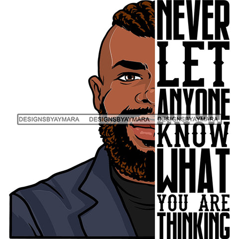 Afro Man Half Face Life Quote Attractive Bearded Mohawk Suit Jacket Fashion Style SVG JPG PNG Vector Clipart Cricut Silhouette Cut Cutting