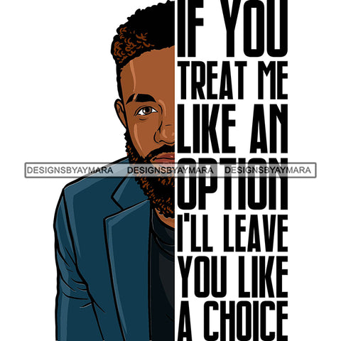 Afro Man Half Face Life Quote Looking Camera Bearded Short Curly Hairstyle SVG JPG PNG Vector Clipart Cricut Silhouette Cut Cutting