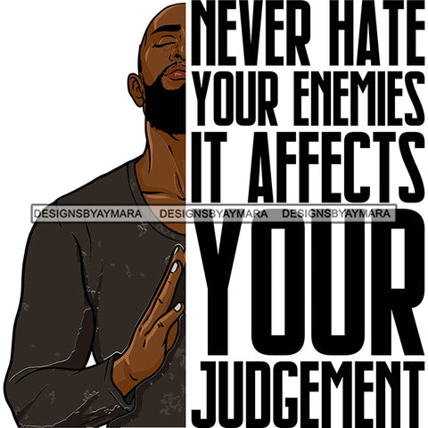 Afro Man Half Face Life Quote Face Up Eyes Closed Praying Bearded Bald Hairstyle SVG JPG PNG Vector Clipart Cricut Silhouette Cut Cutting