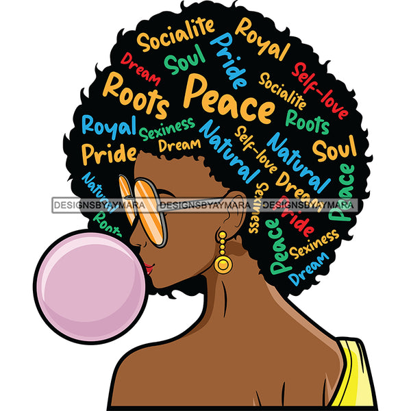 Bubblegum Girl  Words In Hair Yellow Sunglasses SVG JPG PNG Vector Clipart Cricut Silhouette Cut Cutting1Words I