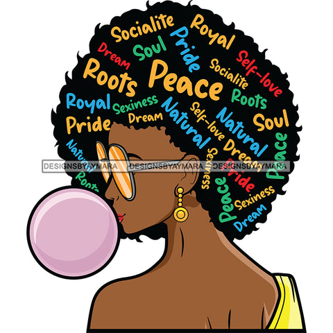 Bubblegum Girl  Words In Hair Yellow Sunglasses SVG JPG PNG Vector Clipart Cricut Silhouette Cut Cutting1Words I