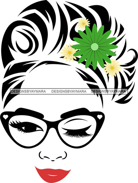 Woman Wearing Glasses Make Up Model Red Lips Long Eyelashes Wink Eye SVG JPG PNG Layered Cutting Files For Silhouette Cricut and More